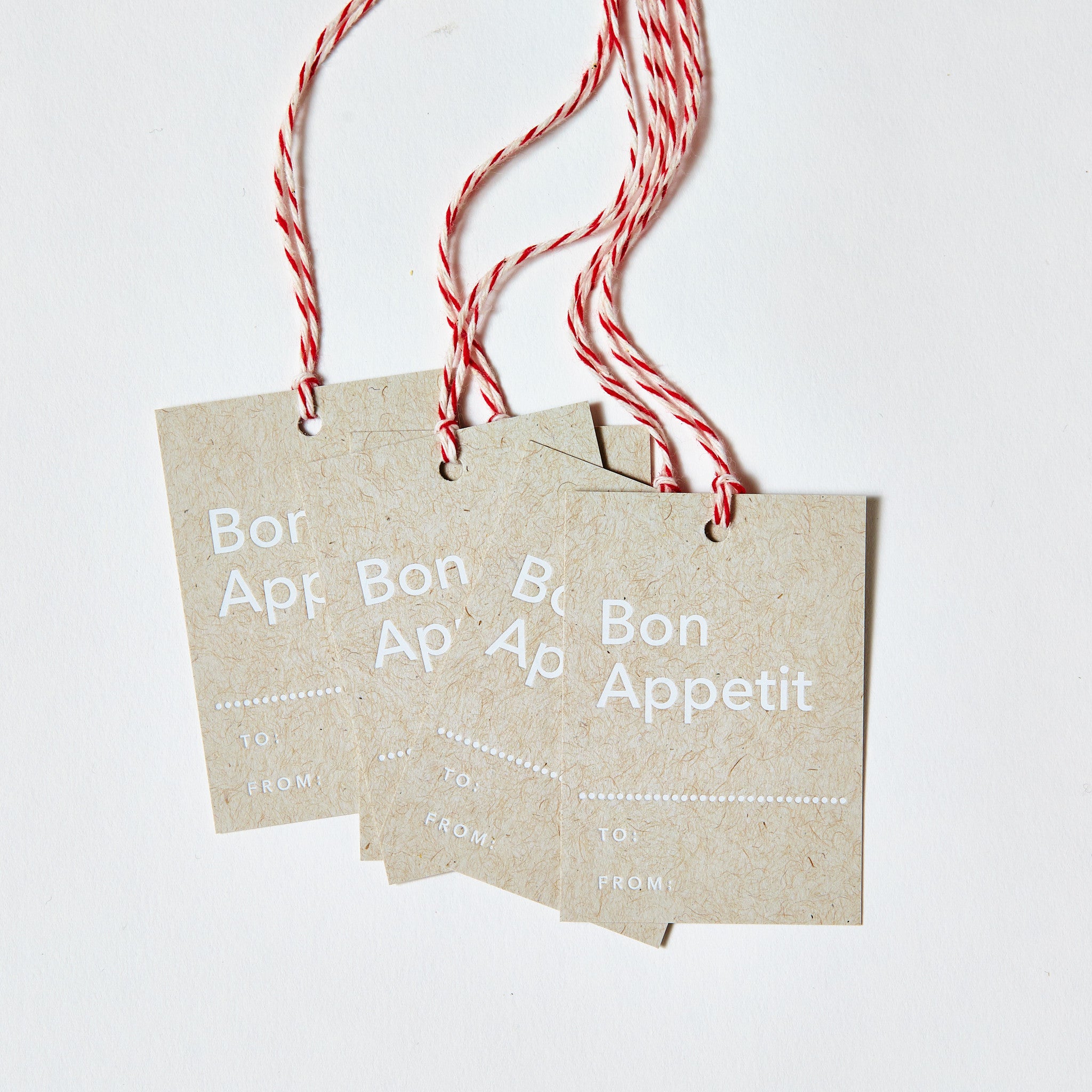 Set of 6, White Foil Printed Gift Tags - Bon Appetit